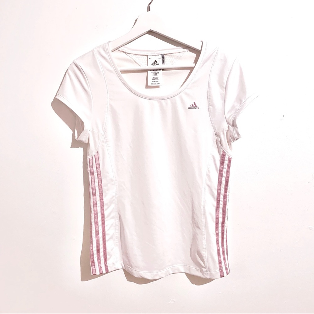 ADIDAS Climacool Women’s T-shirt 3 Stripes White Pink size M